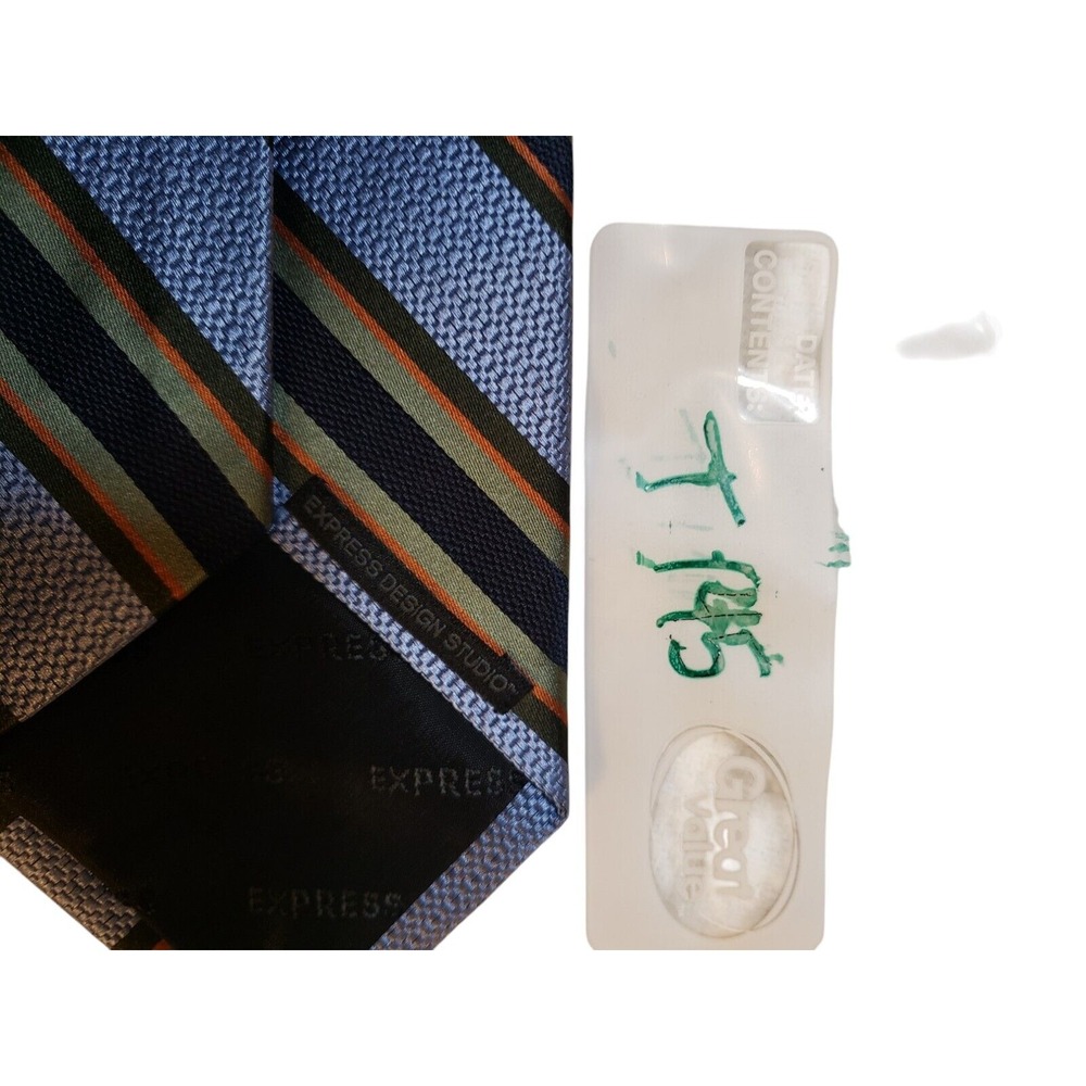 Express Design Studio‎ Neck Tie Mens Blue Green Orange Stripe Business Suit - Picture 13 of 13